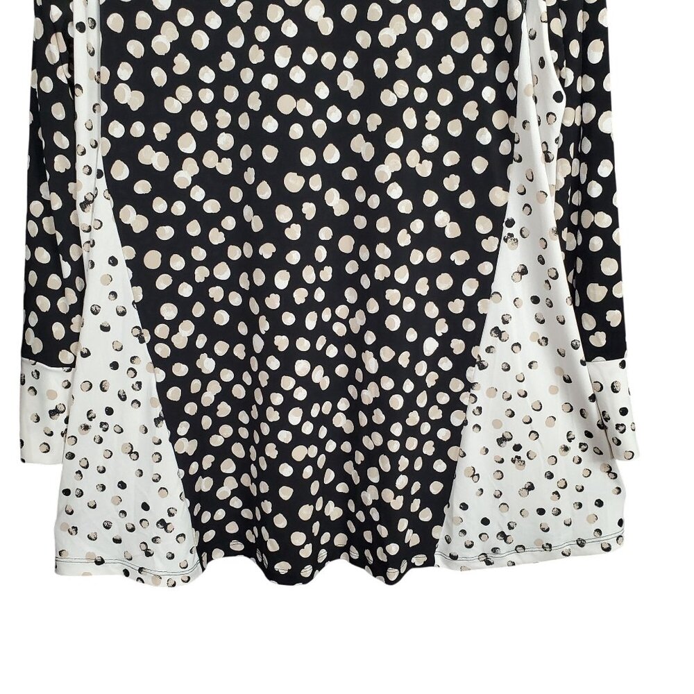 Susan Graver XL Tunic Top Polka Dot V Neck Liquid Knit Long Sleeve Flared Hem - Picture 7 of 11
